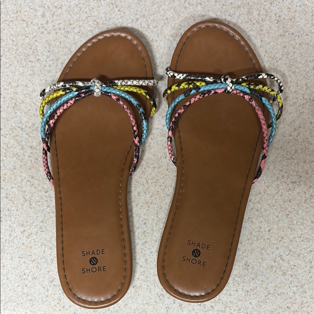 Shade & Shore Brown and Blue Sandals with Beaded Straps